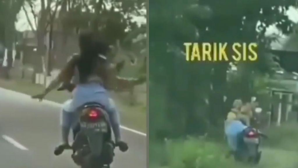 Duh! Wanita Ini Bawa Motor Ugal-Ugalan dan Enggak Pakai Helm, Berakhir 'Nyusruk' ke Pinggir Jalan