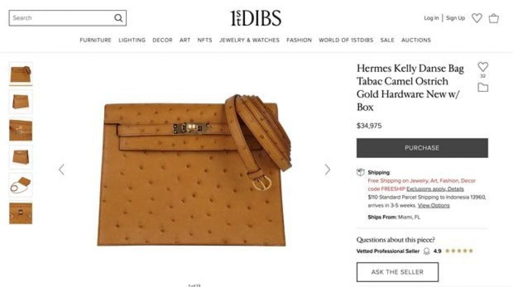 Hermes Kelly Danse Bag Tabac Camel Ostrich Gold Hardware New w/ Box