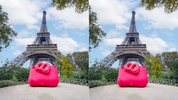 Buttonscarves Jadi Brand Pertama di Dunia yang Pasang Instalasi Tas di Menara Eiffel Paris, Ini Penampakannya!
